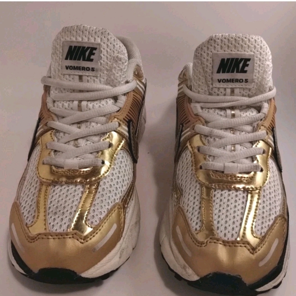 Nike Vomero 5 Metallic Gold and White Shoes